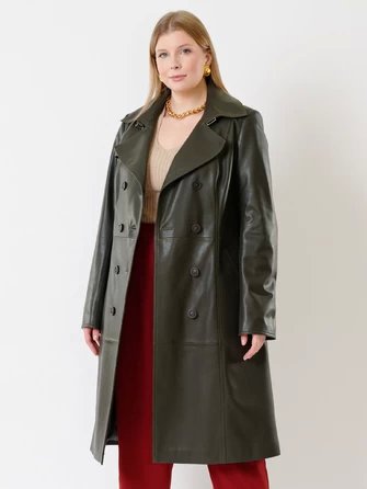 Кожаное двубортное женское пальто с поясом премиум класса 3003-1